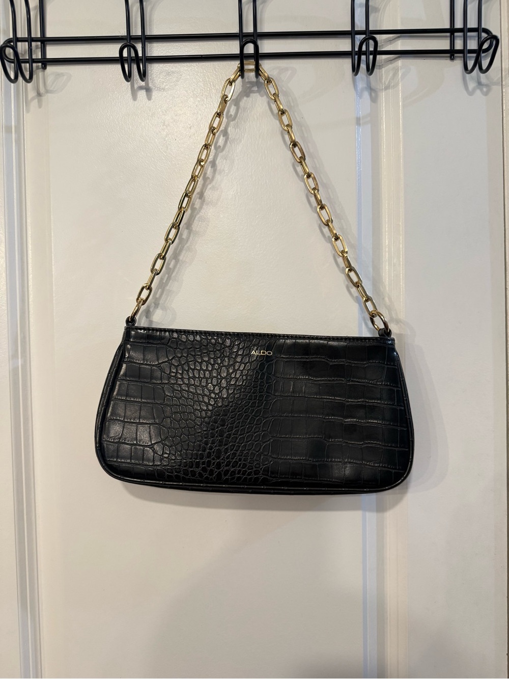 Aldo Black Croc-Embossed Shoulder Bag/ Crossbody